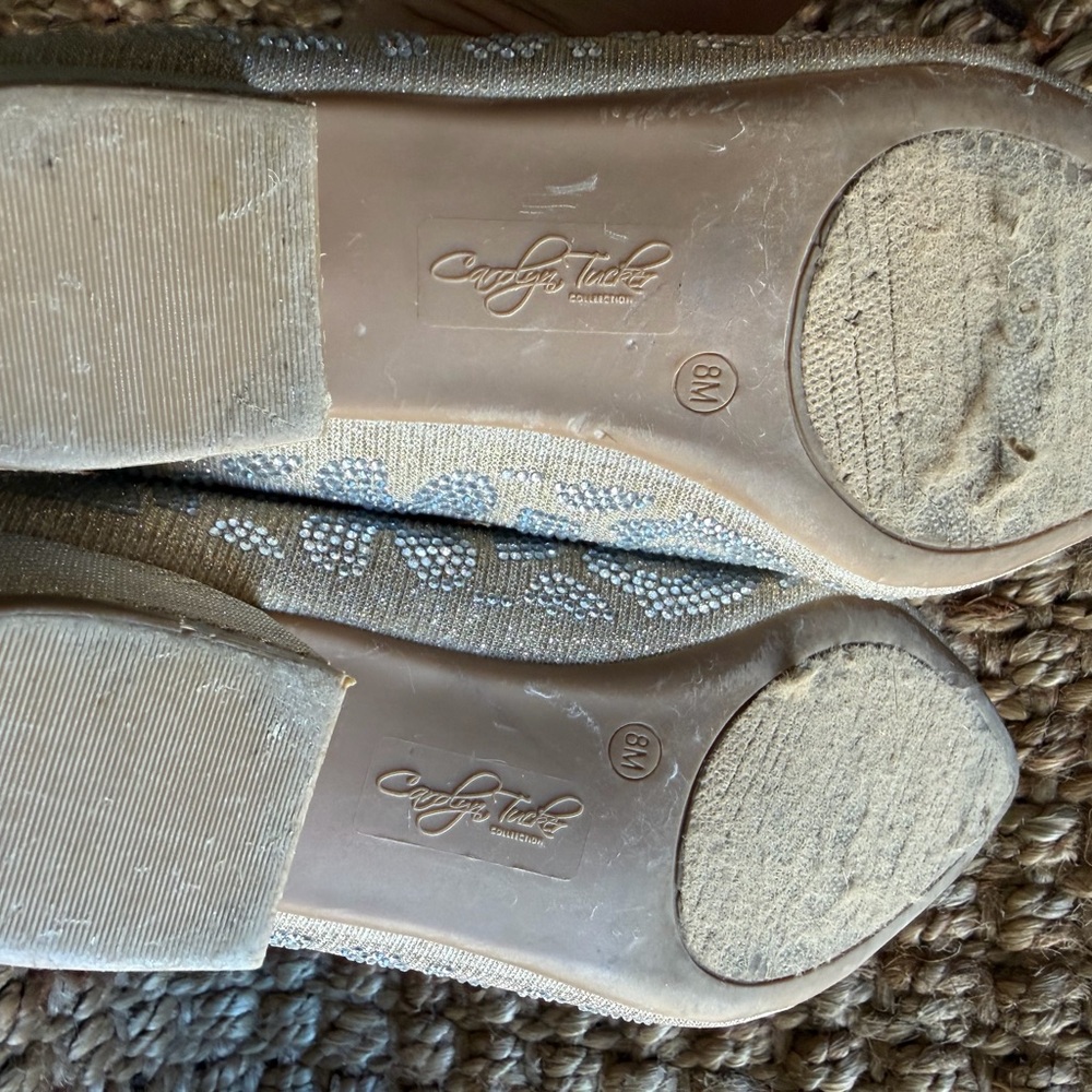 Carolyn trucker pumps Beige and Silver Women's low Heels beaded #8 - Picture 9 of 10